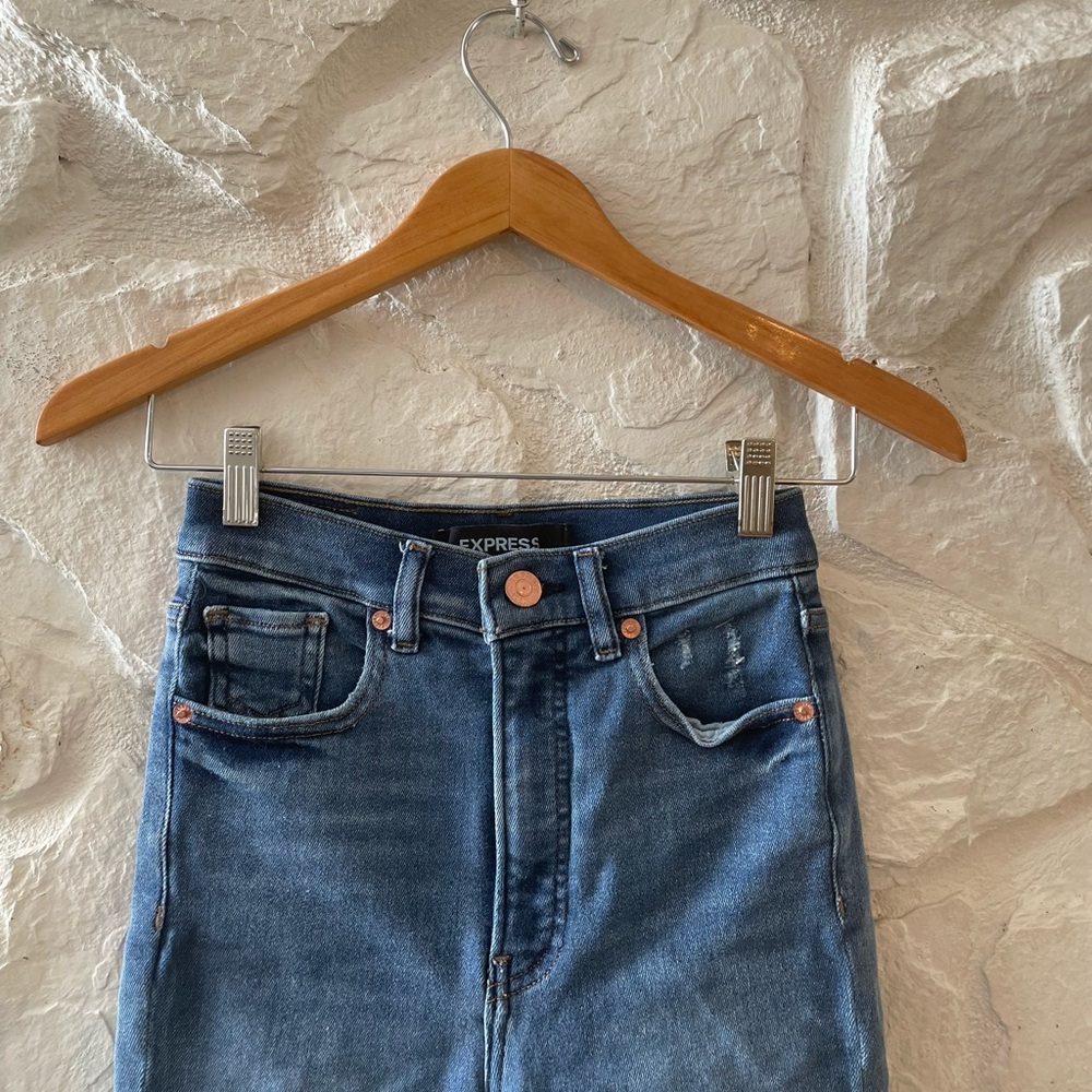 Express Stretch Slim Ankle Super High Rise Ripped Knee Jeans 00R - Picture 4 of 8